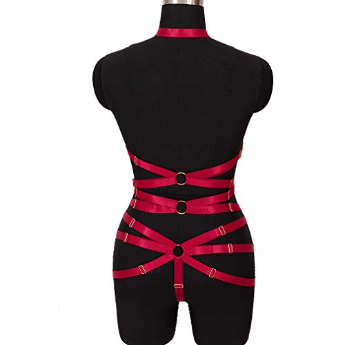 Body Harness Full For Women Garter Belts Set Strappy Elastic Adjust Punk Gothic Art Wear (Wine Red-Mlcn0072) One Size #TOP3