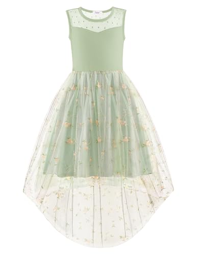 Image of Arshiner Girls Dresses Formal Party Wedding Tulle Sleeveless Contrast Mesh High Low Dress with Belt