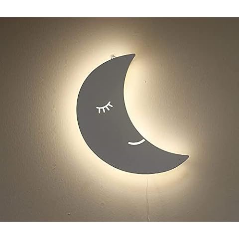 White Wooden Night Light Wall Mounted Nursery Lighting Baby Kids Childs Room Wall Lamp Bedroom Décor Bedside Lamp (Crescent Moon) Cover