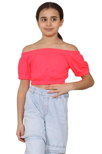 Loxdonz Girls Short Sleeve Crop Top Kids Off Shoulder Top T-Shirt Tee Tops4