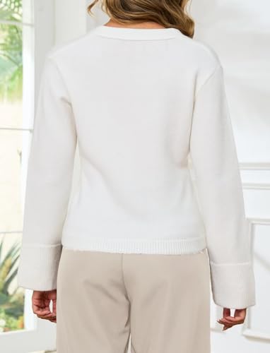 Image of TZLDN Women V-Neck Cardigan Sweaters with Pockets Cropped Button Down Long Sleeve Open Front Sweater Blazer Fitted Knit Coats