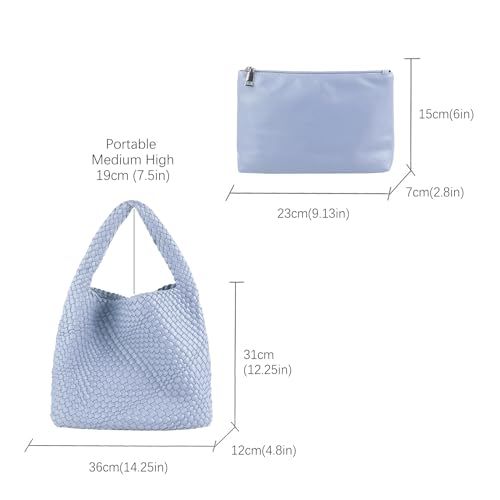 Image of Woven Tote Bag for Women with Purse, Vegan Leather Hobo Bags Large Handmade Underarm Shoulder Bag