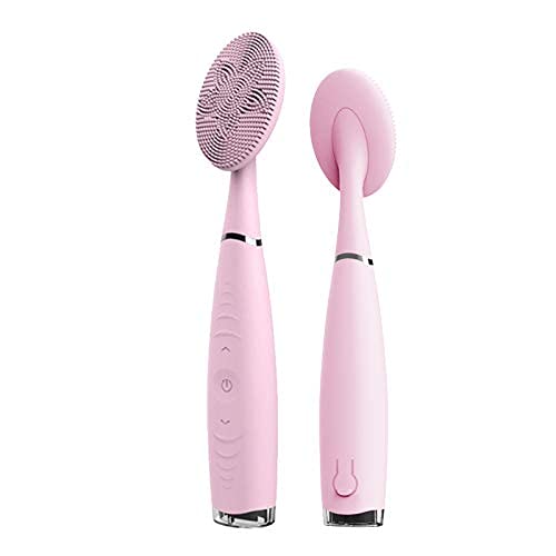 Lyrzzey Sonic Facial Cleansing Brush Waterproof Electric Face Body Scrubber Rechargeable Silicone Brush Gentle Exfoliating, Massaging Portable 5 Modes Pink
