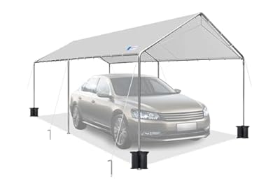 10x20 ft Heavy Duty Car Canopy Galvanized Frame Carport Outdoor Party Tent Boat Shelter with Reinforced Structure, No Sidewall - Light Grey