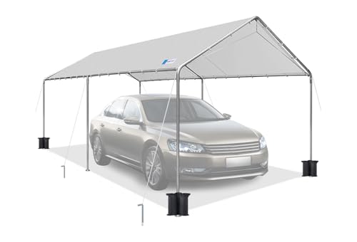 10x20 ft Heavy Duty Car Canopy Galvanized Frame Carport Outdoor Party Tent Boat Shelter with Reinforced Structure, No Sidewall - Light Grey
