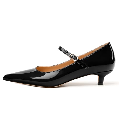 SKYSTERRY Mary Jane Shoes Women Pointed Closed Toe Low Kitten Heels Patent Leather Shoes Ankle Buckle Pumps Strappy Heels Dress Shoes for Women Work Comfortable Elegant2