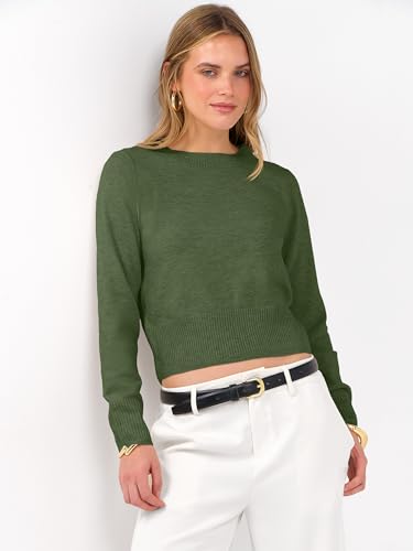 Image of ANRABESS Women's Long Sleeve Sweaters Cropped Crew Neck | Business Casual Tops,Light Weight Comfy Knit,Pullover ShortSweater,Basic Classic,Fall Fashion Winter Layer Clothes