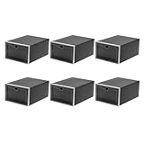 DOITOOL Cajas de Plástico para Zapatillas 6 Unidades Organizadores Apilables Tapa Abatible 33X23X145 CM Diseño Antióxido Prueba de Polvo Negro Almacenamiento Práctico para Calzado