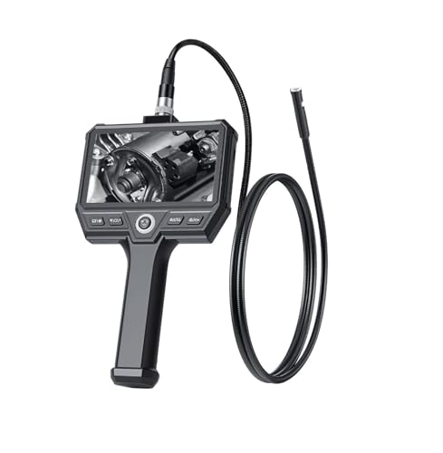 Triple Lens Endoscope with Light, 5" HD IPS Screen Industrial Borescope Camera, 8 + 2 LED Lights, 8X Zoom, 5000mAh, IP67 Waterproof Inspection Snake Camera for Automotive, Plumbing (4.9FT Cable)