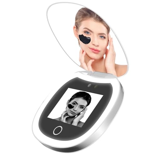 Soufyuane Portable led Mirror Beauty Mirror with Smart UV Sunscreen Tester 360 Adjustable UV Camera for Skin Protection Detection Long - Standby Ideal for Sun Skin Care Travel Make up Mirror