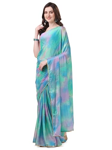 Image of MIRCHI FASHION Saree for Woman Chiffon Colorblock with Foil Work | Shimmer Festive Women's Sari for Wedding Functions and Ceremonies