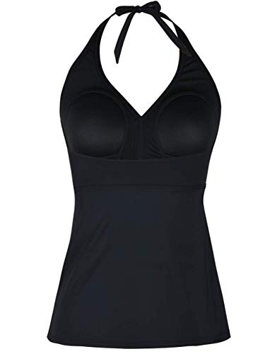 Cadocado Women’s Halter Swim Top V Neck Swimwear Tie-Up Backless Tankini Top Us14,Solid Black… #TOP1