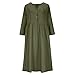 Cotton Linen Casual Dress for Women 3/4 Sleeve V Neck Button Loose Fit Dress Business Casual Fashion Midi Dresses S-2XL Army Green