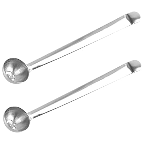 STOBAZA Stainless Steel Olive Spoon Strainer Jar Cherry Serving Spoon Set Long Handle Drain Hole for Pickles Olives