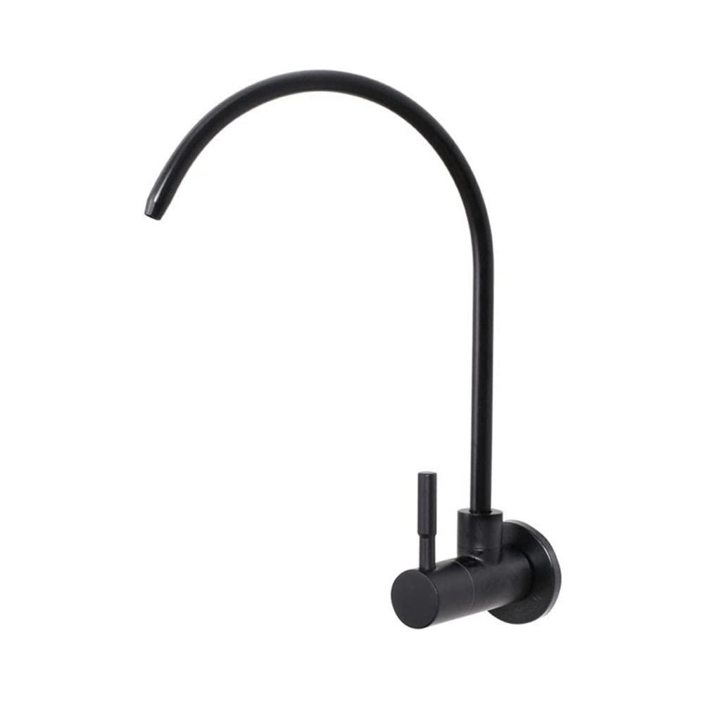 WDSOPK Kitchen Taps Filter Wall Mounted Stainless Steel Direct Drinking Faucet Rotating Cold Water Faucet-Drawing (Black A)