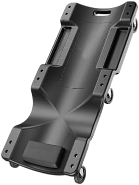 Low Profile Garage Creeper with Side Pockets - Plastic Rolling Shop Seat for Automotive Work - Heavy Duty, Comfortable, Versatile, Black (102x48x11.5cm)