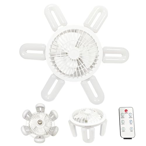Bexdug Ventilador de techo de enchufe con luz, ventilador de techo Light Socket - Ventilador de techo LED - 3 colores Velocidades atenuables ajustables Bulbo LED silencioso para dormitorio en casa,