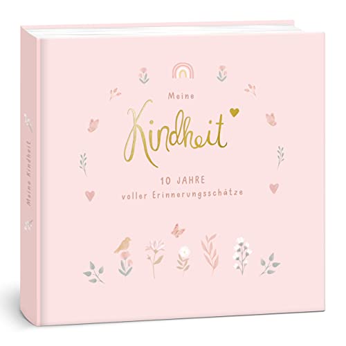 mintkind® Álbum de recuerdos "Mi infancia" en diseño de flores rosas, tus primeros 10 años, álbum de fotos para niños, regalos para nacimiento, libro de bebé para registrar diario niños) Cover