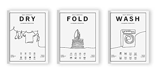 Guía de símbolos para el cuidado de la ropa moderna, impresiones de pintura en lienzo, carteles decorativos plegables para lavar en seco, decoración de pared para el hogar(40x60cmx3 Con marco)
