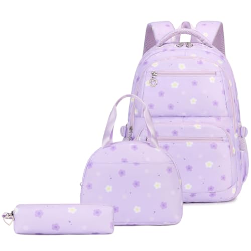Joyfulife Flower Print Backpack for Girls Backpack with Lunch Box Cute Teen Kids Bookbags Kindergarten Elementary Middle School Bags Teen Casual Daypack - image 1