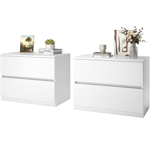 Woodalloy White Small Nightstand Set of 2, Bedroom Wooden Chest