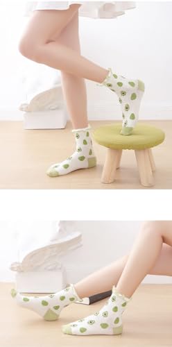 Image of Gellwhu Cute Ruffle Fun Socks for Women Lettuce Edge Novelty Funky Cool Fruit Frilly Strawberry Cherry Crew Socks