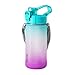 Auleset Butelka na wodę 1050 ml / 2000 ml szczelna jednoczęściowa konstrukcja z uchwytem słomkowa motywacyjna butelka na wodę ze skalą pomiarową do fitnessu - niebieska 2000 ml
