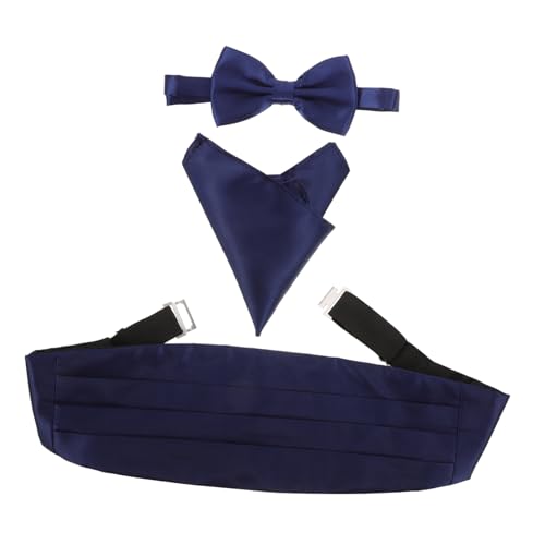 Juego de corbata moño, fajín y pañuelo azul para hombre