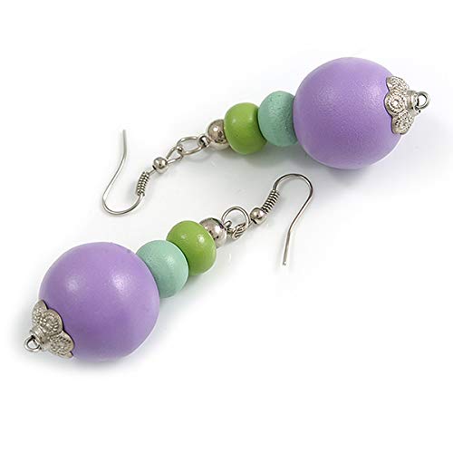 Collar, pulsera y pendientes de madera morada y verde para un look boho chic alegre 7