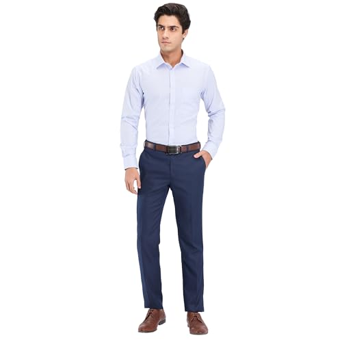 Image of Park Avenue Men's Slim Fit Stripe Pattern Cotton Blend Semi Cutaway Collar Full Sleeve Formal Shirt