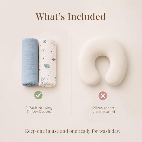 Image of Konssy 2-Pack Muslin Nursing Pillow Covers, Star Soft Slipcover for Baby