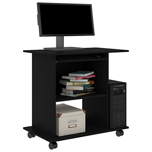Bureau gain de place noir avec support d'unité centrale et roulettes mobiles - 4