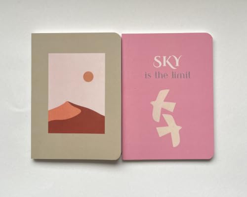 Image of Paperfold A6 Pocket Notebook Set of 2 | Plain Unruled Pages | Premium 80 GSM Natural Shade Paper | Soft Bound Mini Journal for Notes, Sketching, Journaling & Travel | Aesthetic Notebook | 70 Pages | Sage Green & Pink Sky