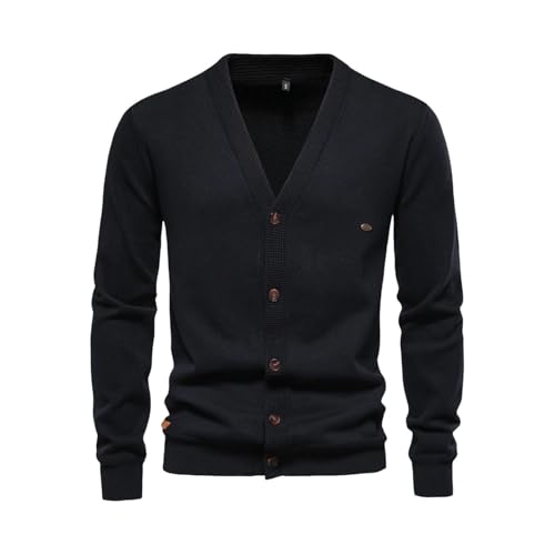 Men Cotton Cardigan Sweater Casual Single Breasted Solid Color Cotton Sweater