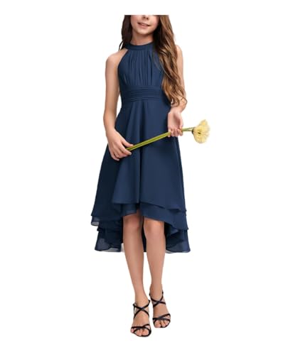 A-Line Halter Junior Bridesmaid Dress Asymmetrical Chiffon Wedding Flower Girl Dresses for Teen Girls Party Pageant Gown