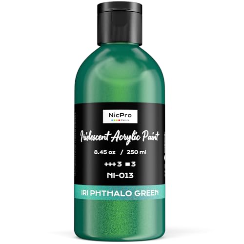 Image of Nicpro Iridescent Green Acrylic Paint, 8.45oz Large Green Metallic Paint