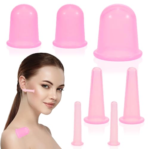 Mecmbj 7 Pieces Face Cupping Set with Storage Bag, Facial Cupping Silicone Vacuum Cups, Body and Face Massage Tool Set, Cellulite Cup Cupping Massage Tools for Fighting Aging, Wrinkles, Cellulite