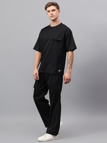 Image of YHA Casual Oversize Round Neck Gents TrackSuit Stylish Summer Half Sleeves Mens Cord Set With Full Pant Lightweight Breathable Polycotton Fabric Co-ord Sets For Men
