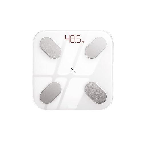Balance corporelle connectée blanche et pèse-personne numérique de salle de bain précis