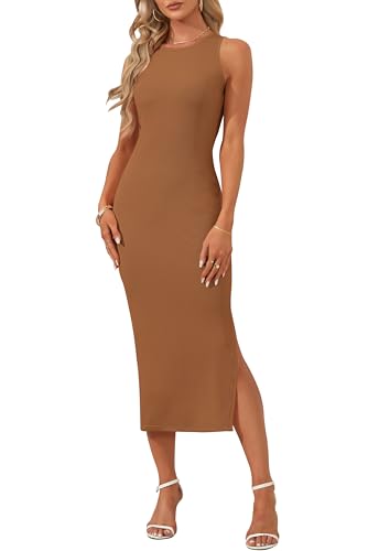 Image of AUSELILY Womens Summer Bodycon Dresses 2026 Basic Casual Sleeveless Knit Tank Midi Dress