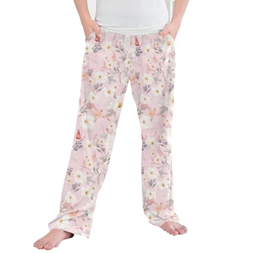 Flower Long Pajama Pants Elastic Waist PJ Bottoms with Pockets S A111167