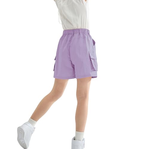 Image of Rolanko Girls Cargo Shorts Lightweight Parachute Short Pants with Pockets Summer Cargo Shorts for Kids Casual Hiking Sports