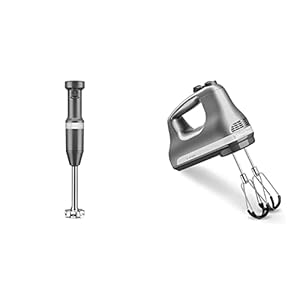 KitchenAid Variable Speed Corded Hand Blender – KHBV53, Matte Charcoal Grey, 8 in & 6 Speed Hand Mixer with Flex Edge Beaters – KHM6118