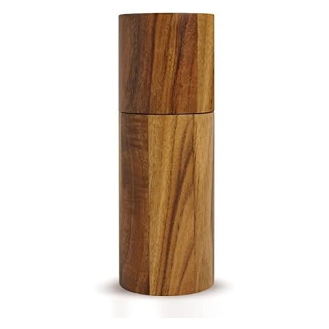 AdHoc Acacia Wood Salt & Pepper Mill - Adjustable Handheld Grinder for Salt & Pepper - Refillable Manual Grinder for Spices - Wood Spice Mill with Ceramic Grinder Mechanism Cover
