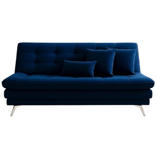 Image of FURNY Legle 3 Seater Fabric Sofa Cum Bed with 2 Cushions (Dark Blue) with Velvet Fabric | Durable with Comfort | Perfect for Living Room, Bedrooms, Offices