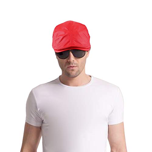 Moonsix Newsboys Caps For Men,Beret Leather Hat Gatsby Flat Hats Ivy Driving Cap,Red #TOP2