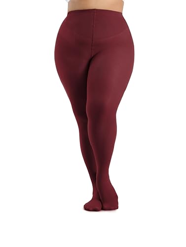 Seidiva Collant Femme Grande Taille 80 Deniers Opaque, Collants Curvy Doux Extensible et Taille Haute, Plus de 10 Couleurs,Rouge bordeaux 2XL