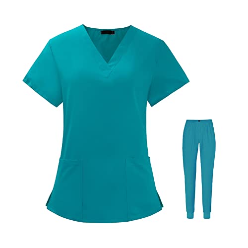 Uniforme scrub infirmier bleu L - Ensemble tunique et pantalon stretch