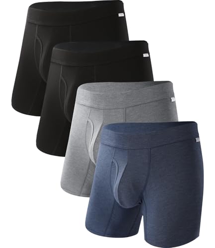 Image of BAMBOO COOL Men's Ultra ComfortSoft Underwear, Moisture Wicking & Breathable No Ride Up Boxer Briefs with Fly, Multipack