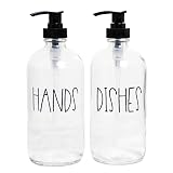 Glass Hand and Dish Soap Dispenser Set for Kitchen, Farmhouse Kitchen Countertop Decor, Set of 2 16